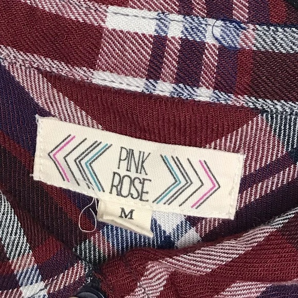 Pink Rose Red Plaid Long Sleeve Button Up Shirt - Picture 7 of 11